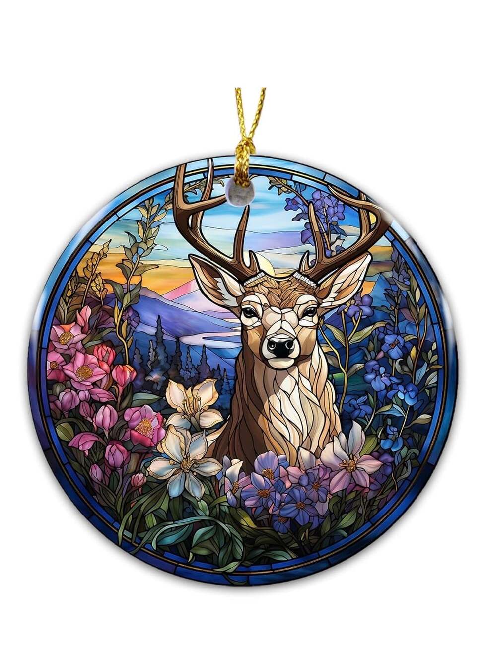Buck Hunter Reindeer Christmas Ornament Stained Glass Deer